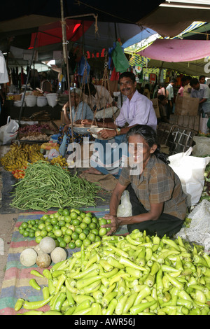 Woman selling fruits and vegetables at the market in Tangalle, Sri Lanka, Asia Stock Photo