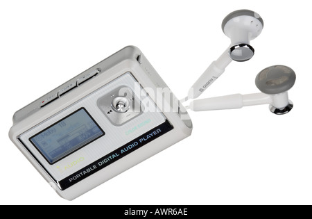 portable digital audio player and earphones Stock Photo
