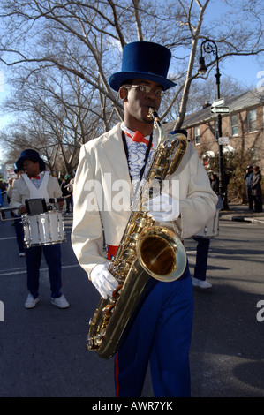 The All City Marching Band marches in the Ninth Annual Sunnyside Queens Saint Patrick s Day Parade Stock Photo