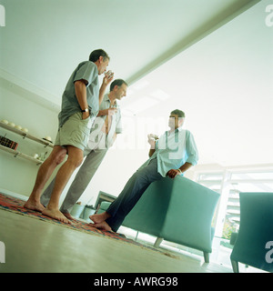 Three mature men having a drink, low angle view Stock Photo