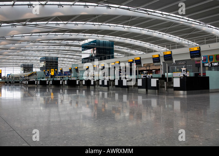 British Airways fast bag Drop Check in desks at London Heathrow Airport Terminal 5 Stock Photo