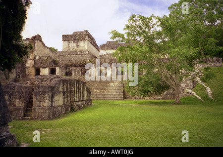 Panoramic view imposing Maya stone pyramid Tikal Guatemala Central Latin America Stock Photo