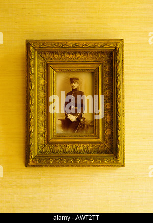 1914's vintage photo of a WW1 German soldier in a golden frame Stock Photo