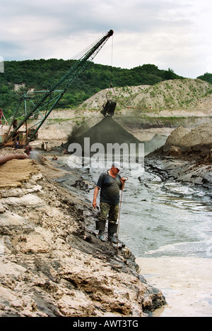 Amber surface mining in Jantarny, Russia Stock Photo