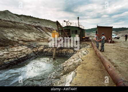 Amber surface mining in Jantarny, Russia Stock Photo