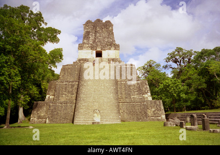 Panoramic view imposing Maya stone pyramid Tikal Guatemala Central Latin America Stock Photo