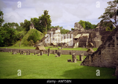 Panoramic view imposing Maya stone pyramid Tikal Guatemala Central Latin America Stock Photo