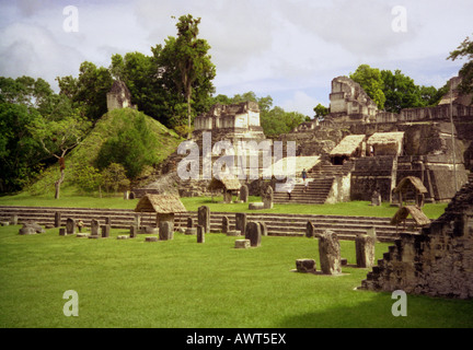 Panoramic view imposing Maya stone pyramid Tikal Guatemala Central Latin America Stock Photo