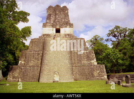 Panoramic view imposing Maya stone pyramid Tikal Guatemala Central Latin America Stock Photo