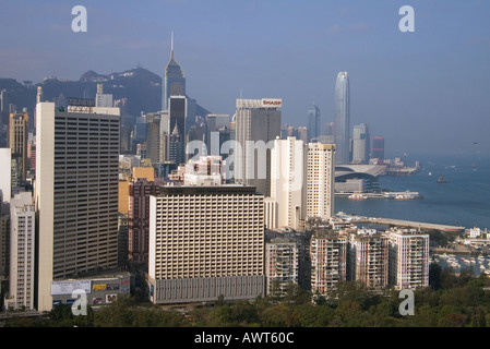 dh  CAUSEWAY BAY HONG KONG Skyscraper buildings Wanchai harbour waterfront Central city hk cityscape Stock Photo