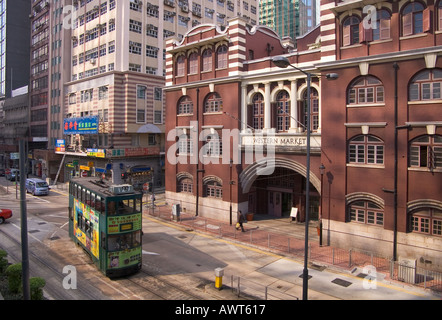 dh Western Market SHEUNG WAN HONG KONG Front green tram Connaught Road West old city district island public transport Stock Photo