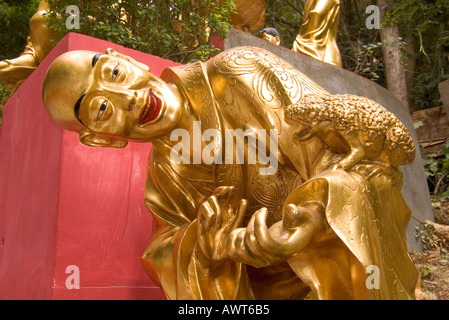 dh Ten Thousand Buddhas Monastery SHATIN HONG KONG Golden Buddha statue and frog on monastery temple path chinese figure Stock Photo