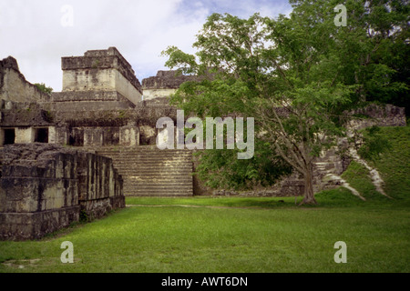 Panoramic view imposing Maya stone pyramid Tikal Guatemala Central Latin America Stock Photo