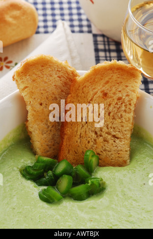 Soup of asparagues - Crema di asparagi - Italian kitchen Appetizers Tuscany Stock Photo