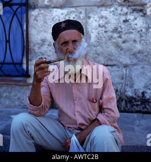 Old man Smoking A Pipe Havana Cuba Caribbean Stock Photo