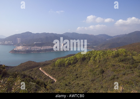 dh  TAI TAM HARBOUR HONG KONG Red hill apartment flats Shek O country park view from Dragons back path Stock Photo