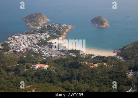 dh  SHEK O HONG KONG Country park view from Dragons back footpath village coastal sea chinese seashore shore Stock Photo