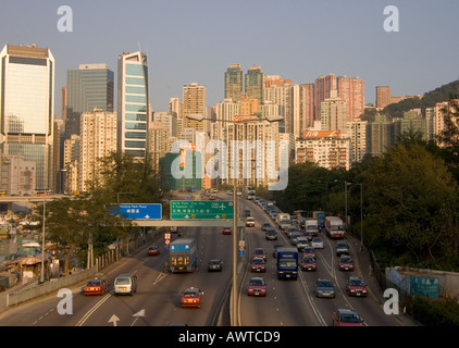 dh  CAUSEWAY BAY HONG KONG Island Traffic on Victoria Park dual carriageway road skyscraper buildings busy Stock Photo