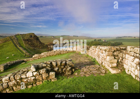 Milecastle 42 on Hadrians Wall at Cawfields, near Once Brewed, Northumberland, England Stock Photo