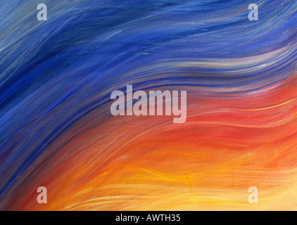 Brush strokes painted in shades of yellow, red and blue, close-up, full frame Stock Photo