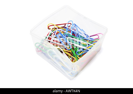 Paper Clips in Plastic Box Stock Photo