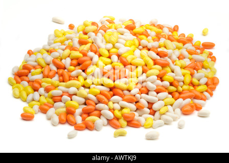 Sugar candy fennel seed coated after dinner red yellow blue green ring dry colouring dye pigment yellow special confectionary Stock Photo