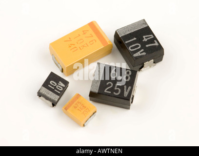 assorted tantulum capacitors, surface mounted types Stock Photo