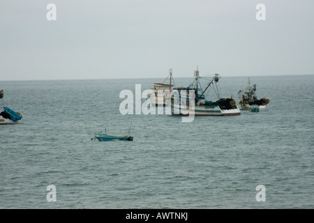 Fishing boats Puerto Lopez fishing Harbour Ecuador South America Stock Photo