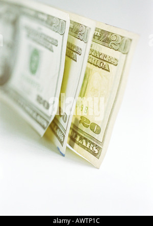 Three twenty dollar bills, close-up Stock Photo