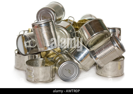 Pile of empty tin cans for recycling Stock Photo