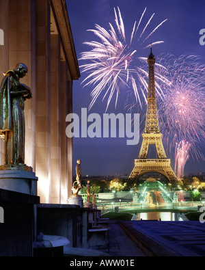 FR - PARIS: Fireworks over Eiffel Tower Stock Photo