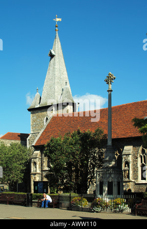 Historical All Saints Parish church and spire a religious christian building in Maldon Essex England UK Stock Photo