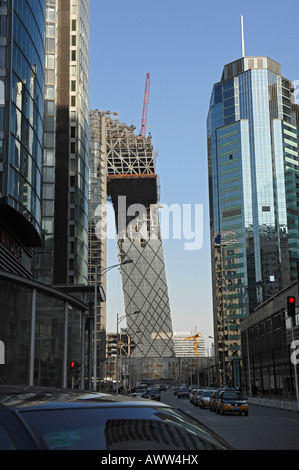 The CCTV Building under construction in Beijing's Central Business District (CBD), Chaoyang Stock Photo
