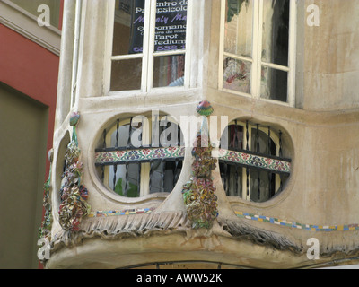 Gaudi-style coloured bay window, Palma, Mallorca, Spain Stock Photo