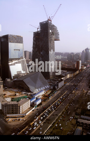 The CCTV Building under construction in Beijing's Central Business District (CBD), Chaoyang Stock Photo
