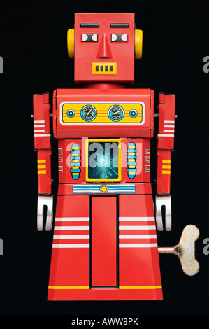Tin Robot A Traditional Great Sparking Robot Clockwork Toy from the 1960s Stock Photo