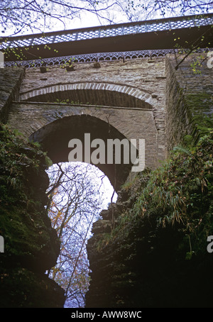 Devils Bridge Three bridges on top of each other across a deep gorge on The River Mynach inland from Aberystwyth Stock Photo