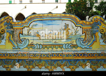 Naples South Italy Majolica tile work in the cloister of the church of Santa Chiara Stock Photo