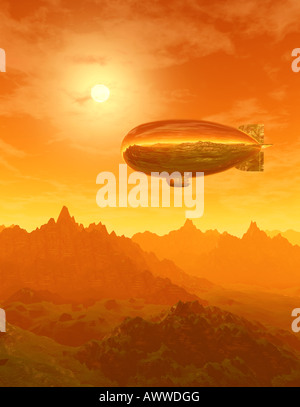 Representation of zeppelin at sunset Stock Photo