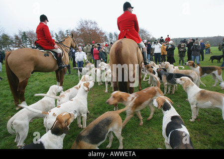 The Thurlow Hunt prepares to set off for its annual Boxing Day foxhunt, Thurlow, Suffolk, England, UK. Stock Photo