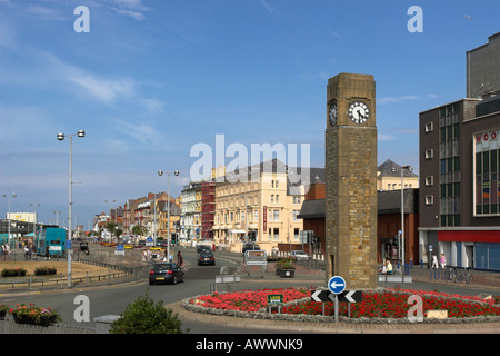 Clock tower on East Parade at Rhyl in North Wales Stock Photo