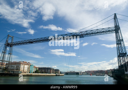 The span of the Vizcaya Bridge (Puente Colgante) at Portugalete, Bilbao, Basque Country, northern Spain Stock Photo