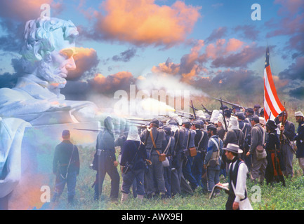 Composite image of Lincoln Memorial and Civil War soldiers in battle Stock Photo