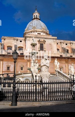 Piazza Pretoria Fountain with Church Santa Caterina in the background Palermo Sicily Italy Stock Photo