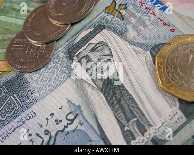 JORDAN. Pile of Jordanian dinars (notes and coins). Stock Photo