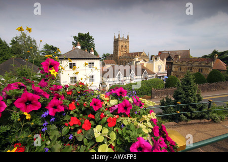 view of Malvern Priory looking from Belle Vue Terrace in Great Malvern Worcestershire UK Stock Photo