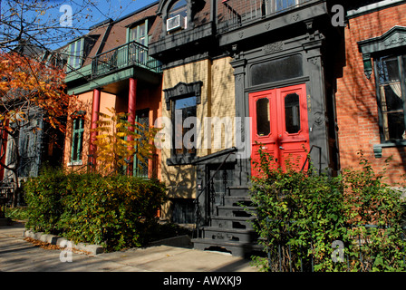 Pretty street scene Plateau Mont Royal area city of Montreal Province of Quebec Canada Stock Photo