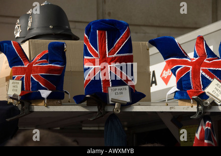 Union jack hats at a tourist stall in central London, UK Stock Photo