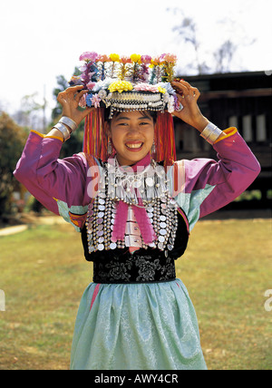 Lisu tribe dancer girl at Mae Hong Son Thailand Stock Photo