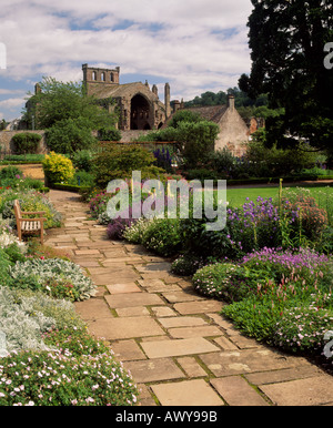 Melrose Abbey from Harmony Garden, Melrose, Scottish Borders, Scotland, UK Stock Photo